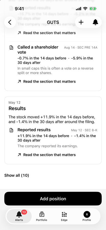 Undertow company timeline showing shareholder votes, results and links to source filings